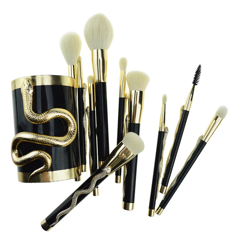 Yue New Design Snake Shape 10 Pcs Luxury Multi-function Super Make up  Brush Set With Box