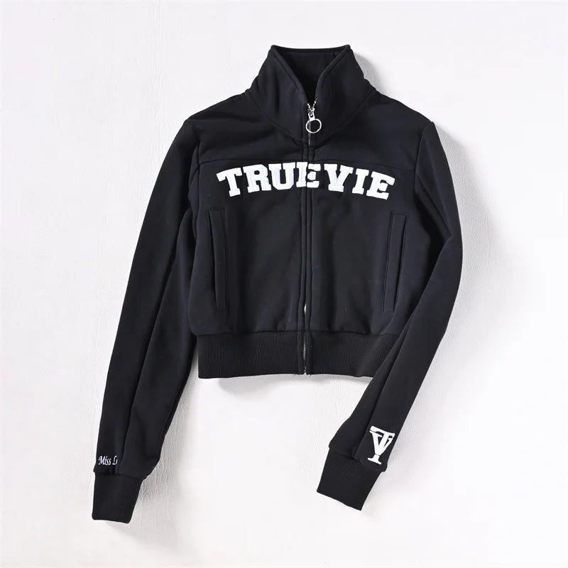 Custom Tracksuit With 3D Embroidery Logo Zipper Cropped Hoodie and Shorts Set