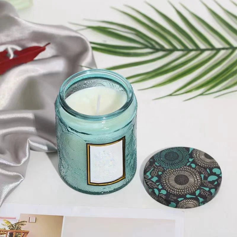 Custom Private Label Luxury Empty Candles Jar Embossed Glass Candle Jar Without Box and Lid