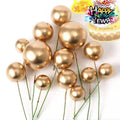 Shine Metallic Cake Toppers Birthday Foam Ball Decoration Silver Golden Cake Picks Ball Cake Cupcake Desser Decoration