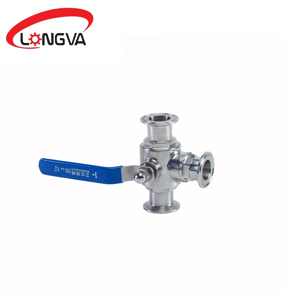 Sanitary stainless steel 304//316L  manual three-way clamp ball valve