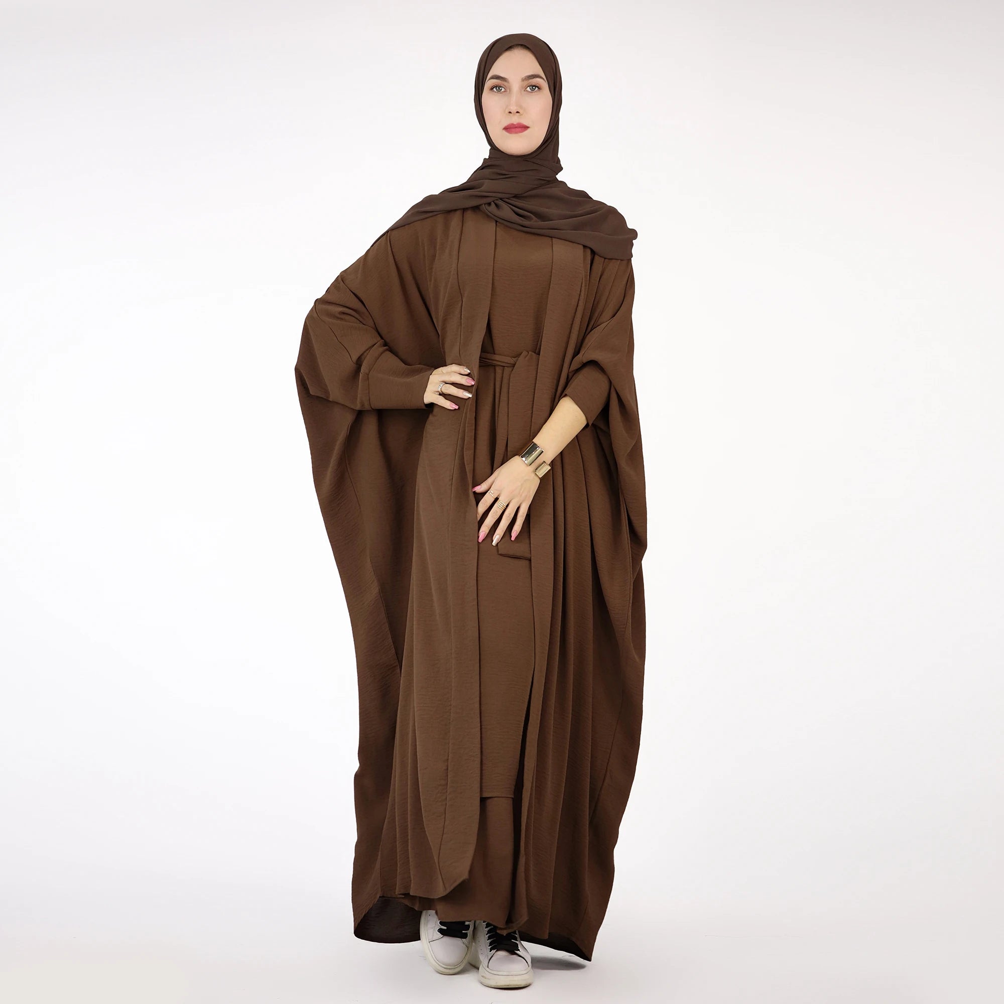 Loriya Islamic Clothing Women Modest Dresses Dubai Abaya Muslim Women Dress 2 Piece Abaya Set Traditional Muslim Clothing