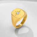 2024 Vintage Stainless Steel North Star CZ Zircon Diamond Square Ring for Girl Women Men 18K Gold PVD Plated Hot Sale Jewelry