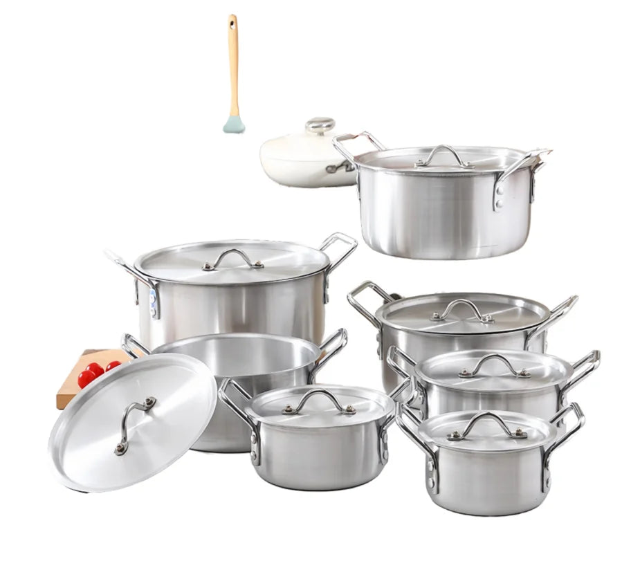Hot Seller Factory Wholesale Aluminum Cookware Set Thickened Cooking Pots Soup Casserole With Lid 5pcs 7pcs Kitchen Use