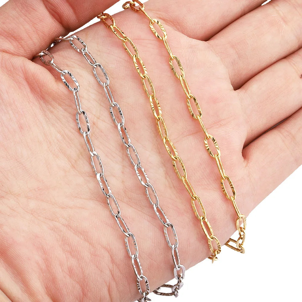 Tarnish Free Vacuum 18k Gold Stainless Steel Patterned Oval Cross Chain Sell by Meter