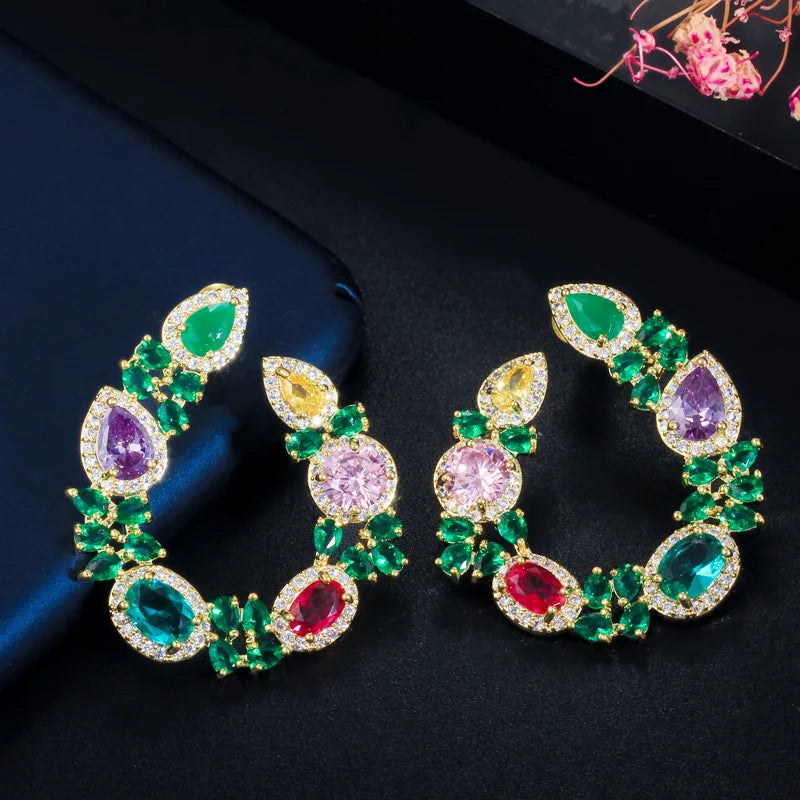 2022 New Arrival Korean Round Bright Candy Color Green CZ Cubic Zircon Bohemian Summer Collection Stud Earring for Women Travel