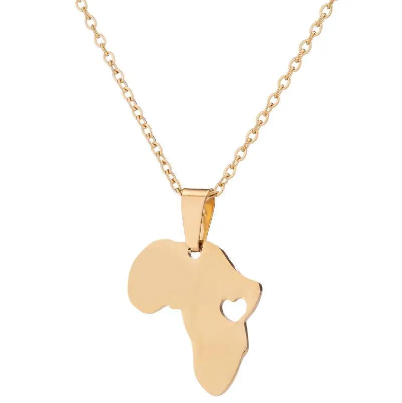 Manufacturer Stainless Steel Africa Continent Map Chain Necklace Silver 18K Real Gold Plated Africa Map Pendant Necklace