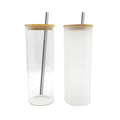 Best Seller 500ml 600ml 16oz 20oz 25oz Clear Frosted Blank Straight Sublimation Glass Skinny Tumbler with Bamboo Lid and Straw