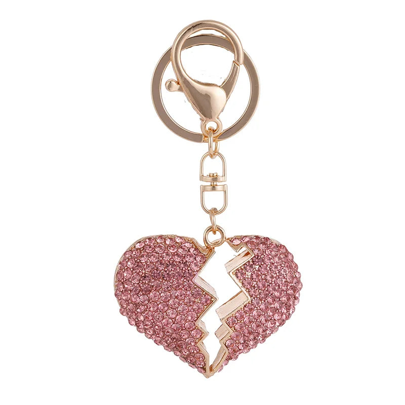 Fashion Hollow Heart Break Shape Key Fob Chain Red Rhinestone Crystal Heartbreak Keychain for Gift