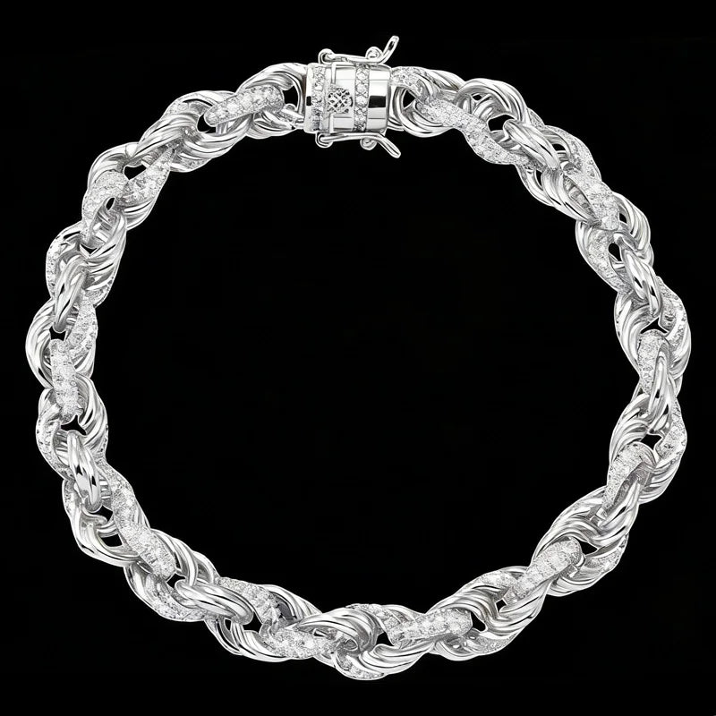Different Size Luxury Hip Hop Iced Out Rhodium Plated Brass Twist Rope Chain Bracelet With White Zircon Stones