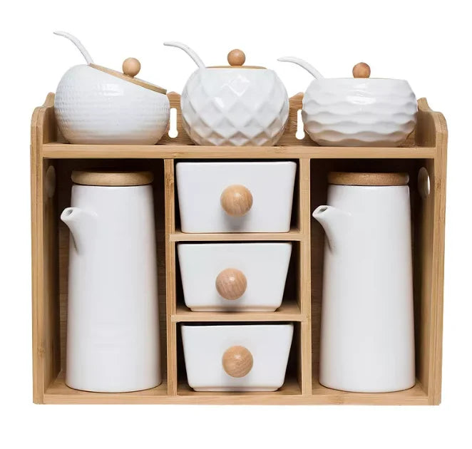 Ceramic Kitchen Storage Seasoning Box Set Porcelain Salt /Sugar / Spice / Pepper Spice Jars Sets