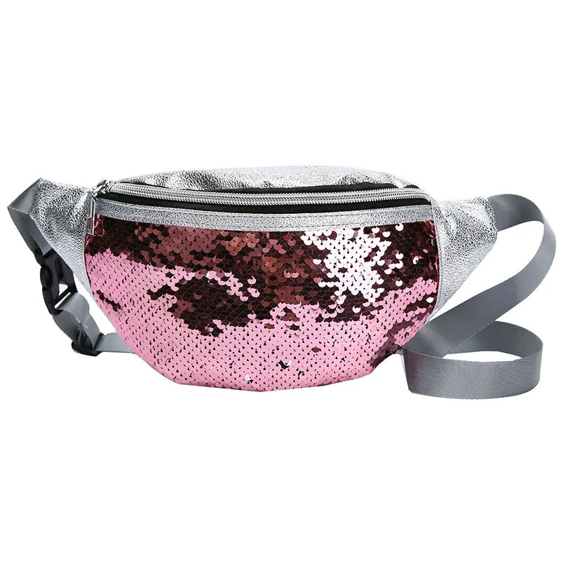 Rainbow Sequins Waist Bag Creative Heart Design Women Crossbody Bags Ladies Fanny Pack Colorful Bum Belt Chest Bag Fe
