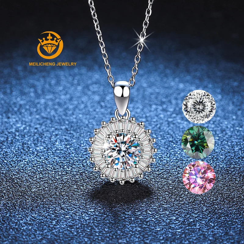 Factory Price 925 Sterling Silver Crystal Halo Necklace Women Gra Moissanite Jewelry Diamond Necklace