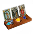 Wooden Witchy Divination Room Decor Crystal Display Triple Moon Tarot Card Stand Wooden Altar Candle Holder Accessories