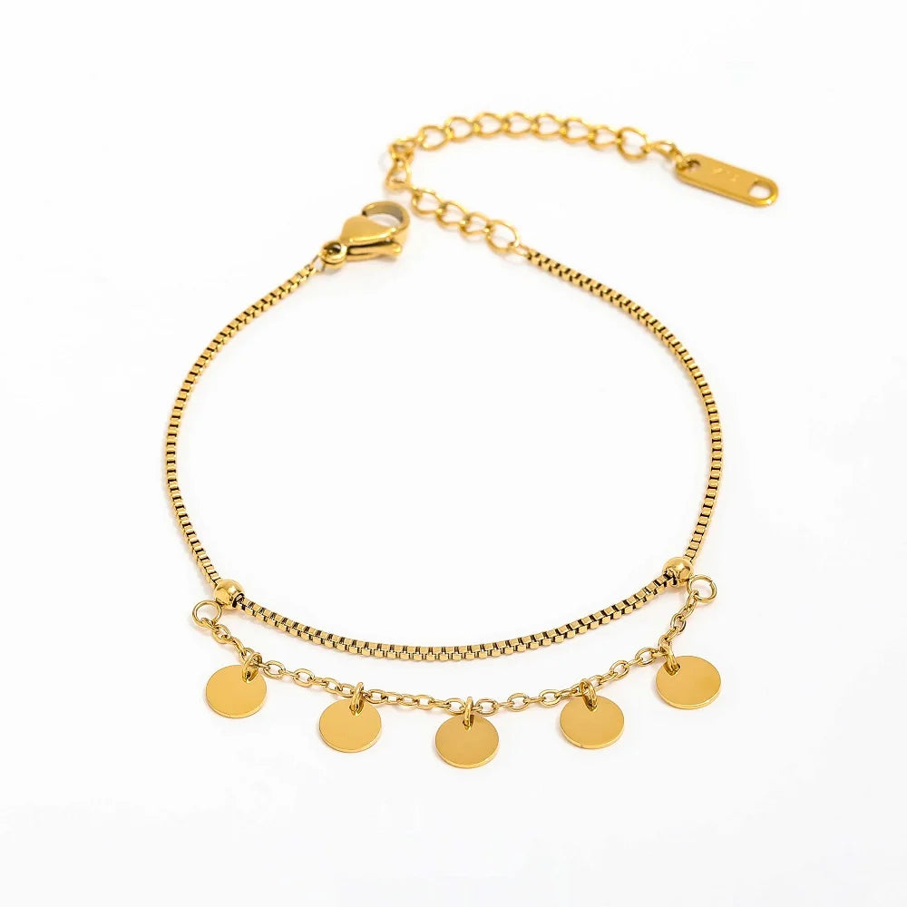 High End 18K Gold Plated Stainless Steel Dot Wafer Double-Layer Bracelet Trendy Women's Bangle Parties Gifts Wholesale Jewelry