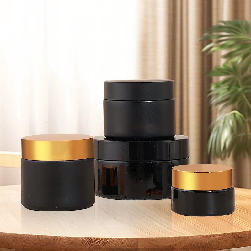 10ml Matte Black Cosmetic Wide Mouth Glass Jars with Lid  for Travel Storage Makeup Face Creams Body Lotions