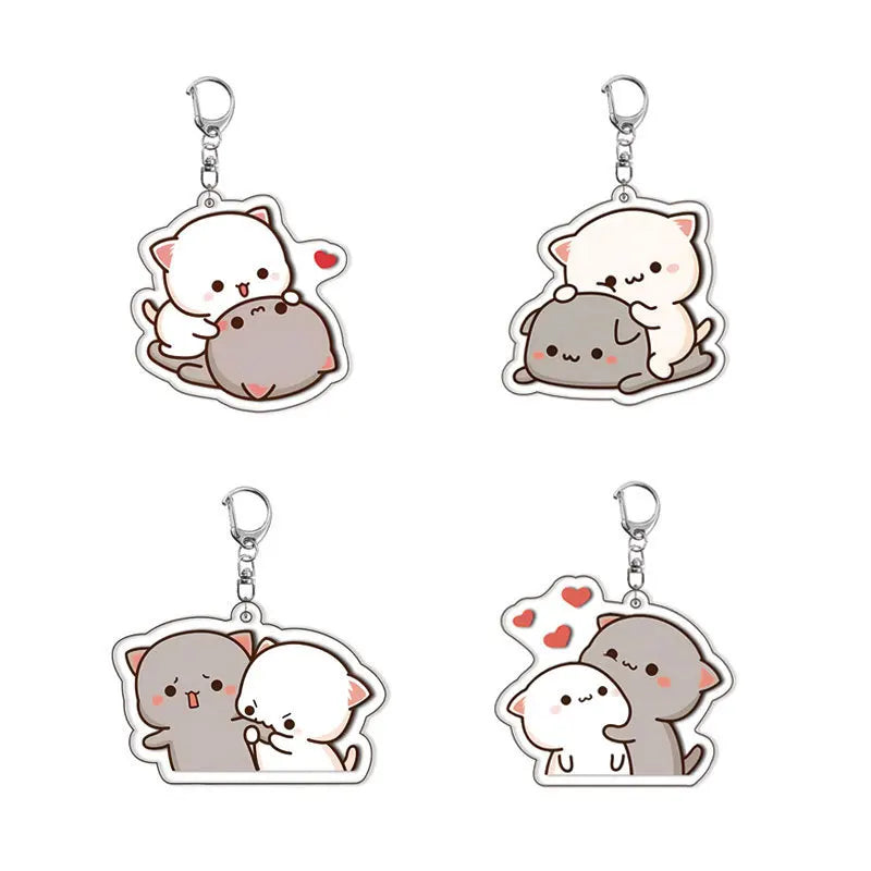 Promotion Acrylic Charm Keychain Super Cute Couple White and Grey Couple Bear  Metal Keychains Ring for Accessories Bag Pendant