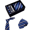 Men's Tie Square Cufflinks Tie Clip Five-Piece Suit LOGO Formal Business Blue Striped Tie
