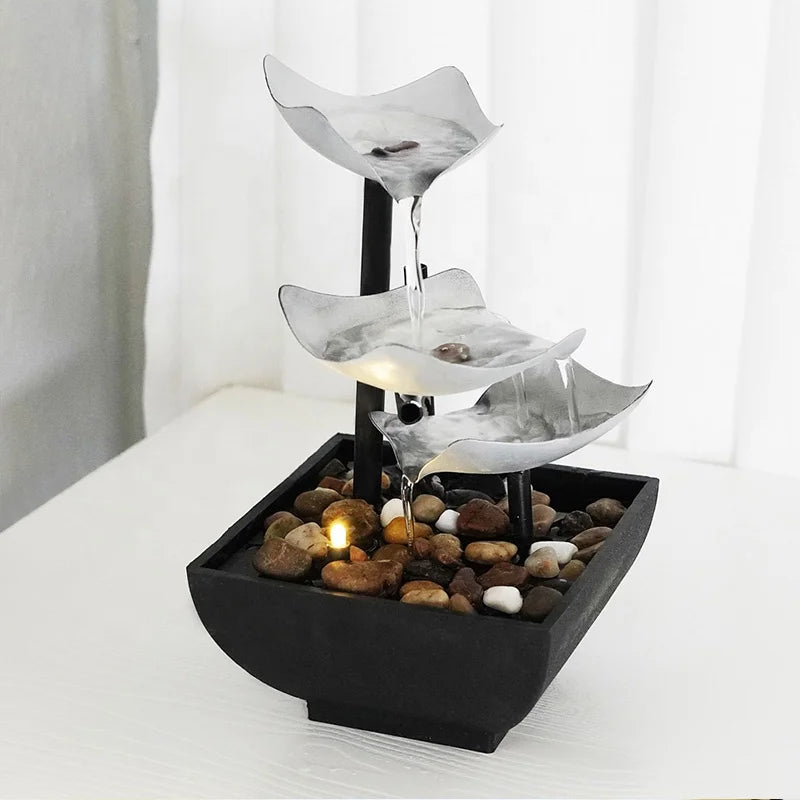 Indoor 3-tier  Mini Water Fountain Soothing Calming Relaxing Water Sound Portable Tabletop Waterfall Fountain