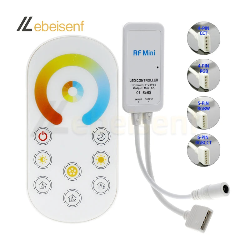 CCT/RGB/RGBW/RGBCCT Mini LED Strip Controller-DC 5V-24V PWM RF Remote Control Dimmer for 3528/5050 LED Tape