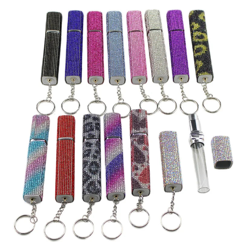 Portable Bling Diamond Rhinestone Spray Bottle Keychain Luxury Perfume Spray Refillable Travel Perfume Bottle Keychain 10ml
