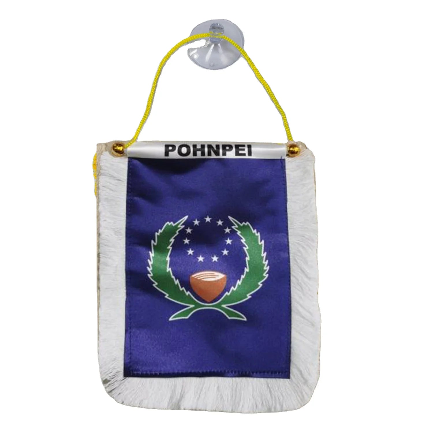 Cheap Custom Satin Mini Pohnpei Car Pennant Flag with Suction Cup for Car Rearview Mirror and Home Decoration