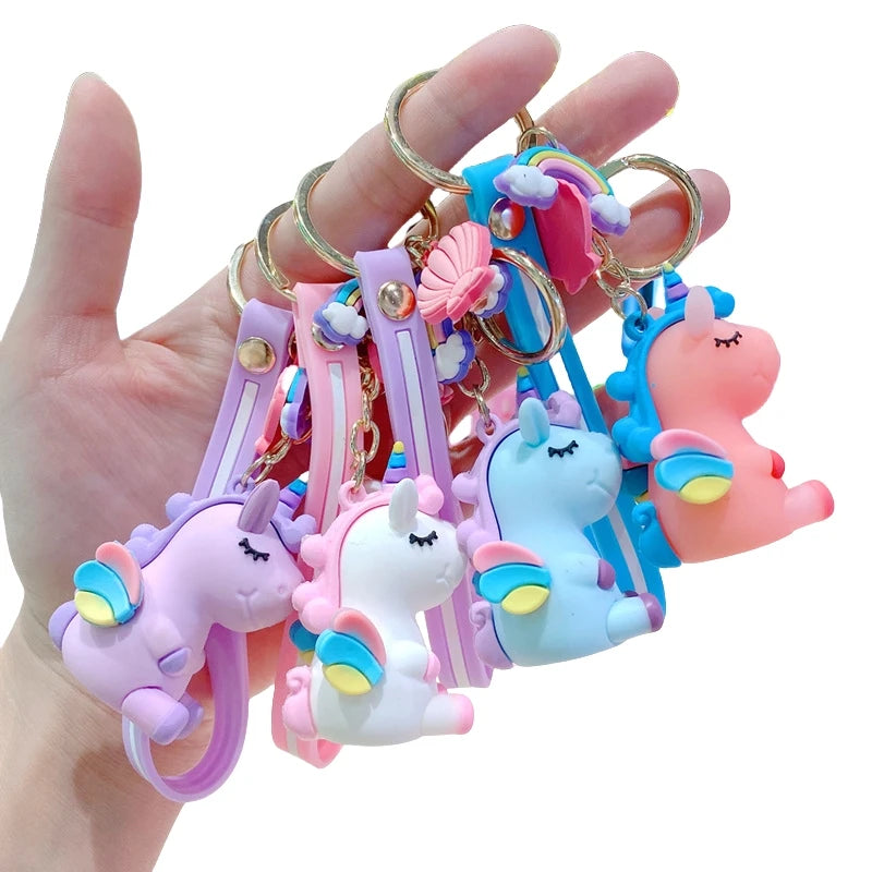 New PVC Animal Unicorn Fur Keychain for Men Women Bag Ornament Phone Key Chain Porte Clef Keyring Bag Decoration