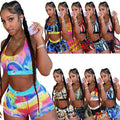 New Summer Print Vest Shorts Sweat Absorbent Sports Breathable Women Clothing Sets Two Piece Outfits