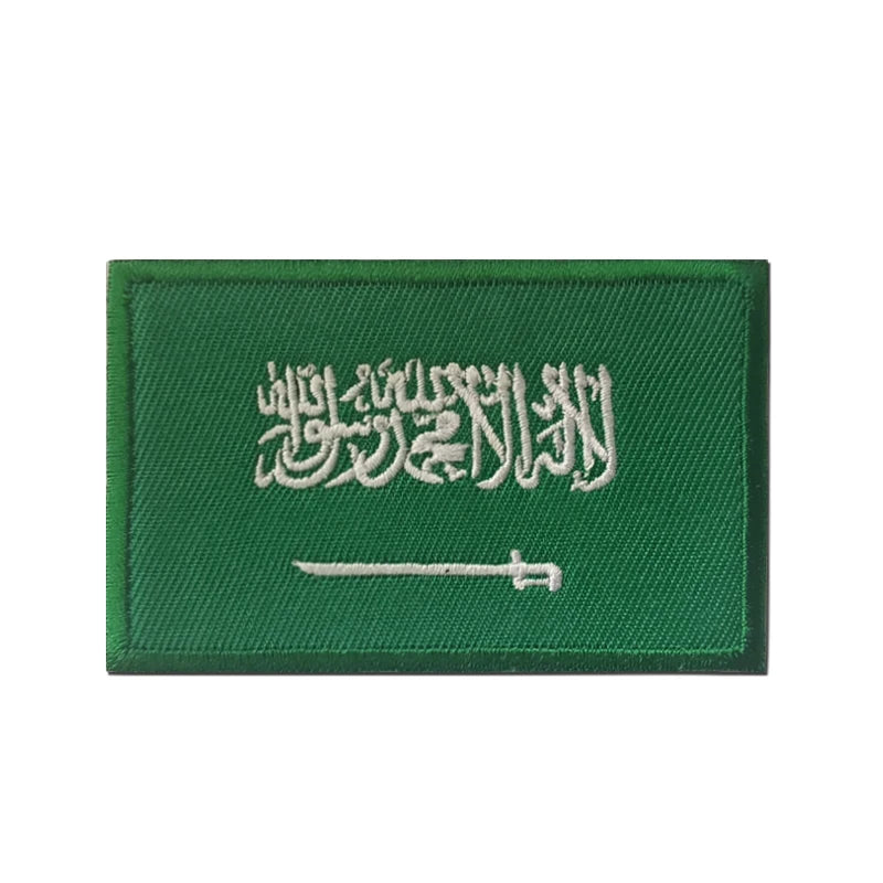 Wholesale Saudi Arabia Flag Custom 3D Lace Embroidery Chenille Fabric Patch Hook Loop Backing Custom Color Size Hats Clothing