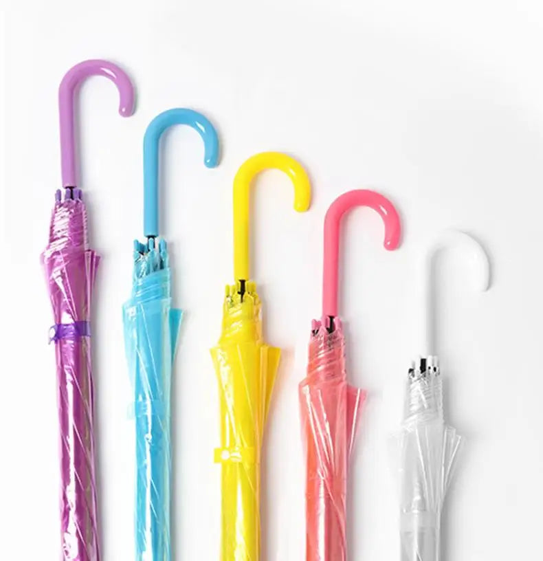 Custom Logo 8K Colorful Clear PVC Straight Umbrella Transparent Kids Parasol Umbrellas for Business Gifts for Promotion