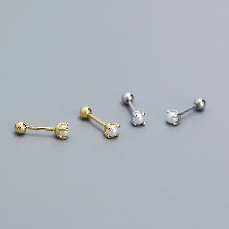Wholesale Fashion Jewelry 925 Sterling Silver Small Pearl Thread Gold Plated Stud Earring Jewelry for Women