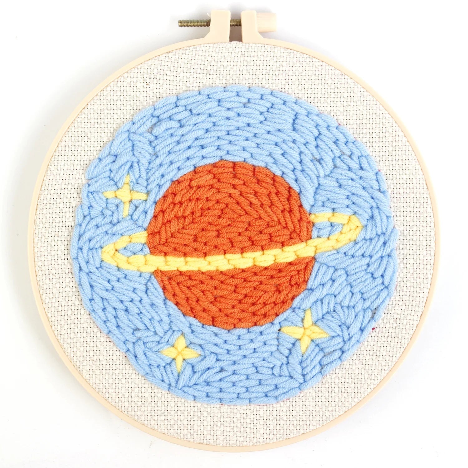 Beginner-Friendly Planet Cross Stitch DIY Needlework Craft Stamped Monk Cloth Hoop Full Set Embroidery Cotton Punch Needle Kit