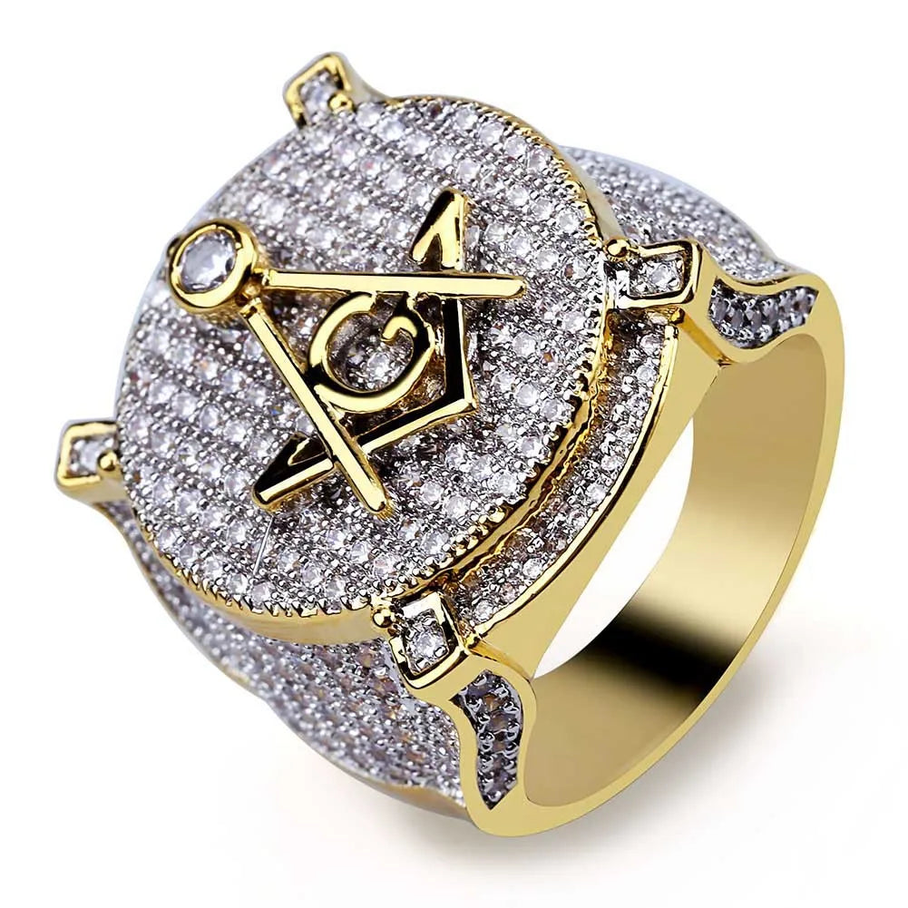 Vintage Charm Masonic Crystal Rings Freemason Symbol a G Templar Freemasonry Hip Hop Punk Men Ring Etherial Handmade Ring