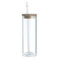 Multi Glass Mug Juice Cup Water Glass Milk Beer Can with Bamboo Lid and Straw