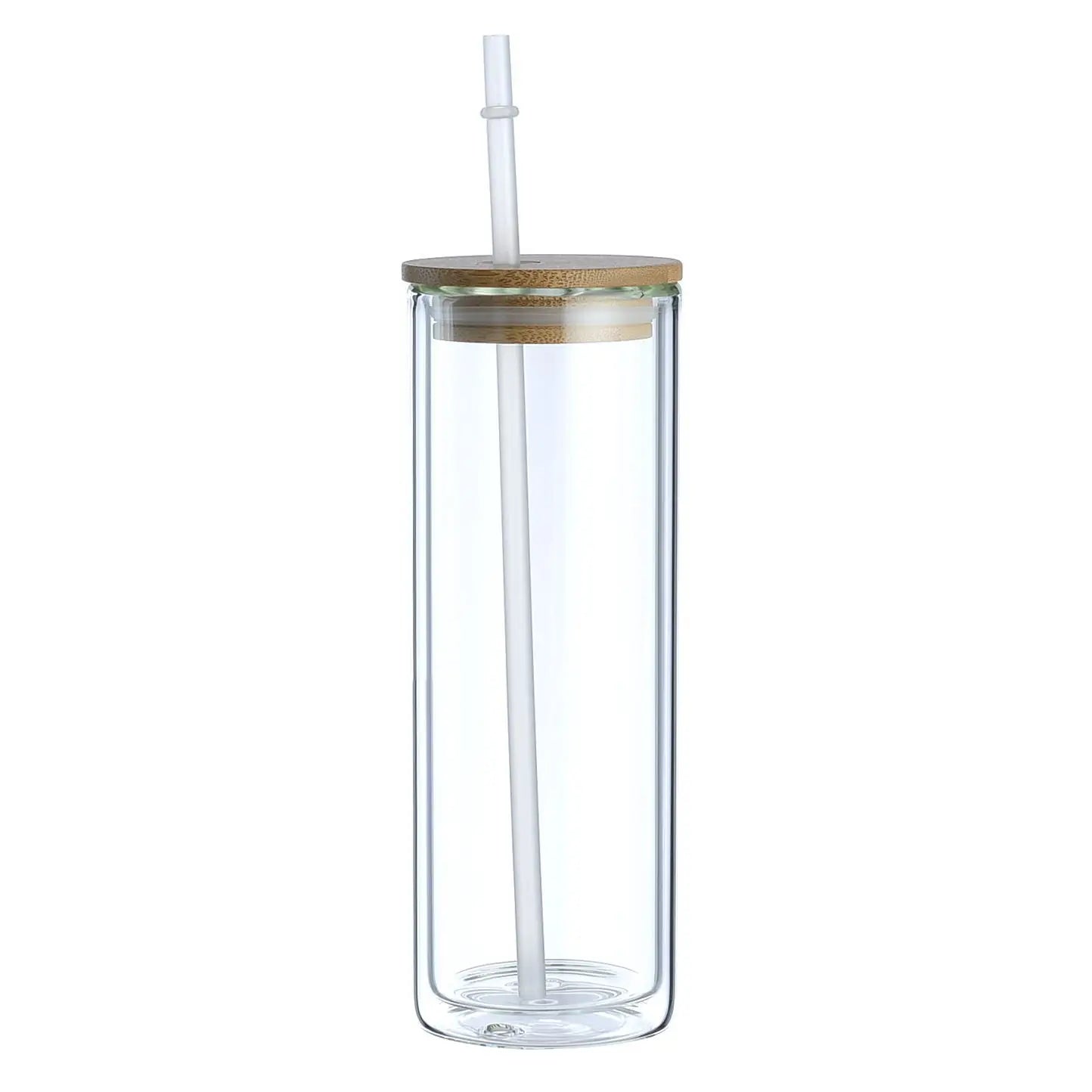 Multi Glass Mug Juice Cup Water Glass Milk Beer Can with Bamboo Lid and Straw