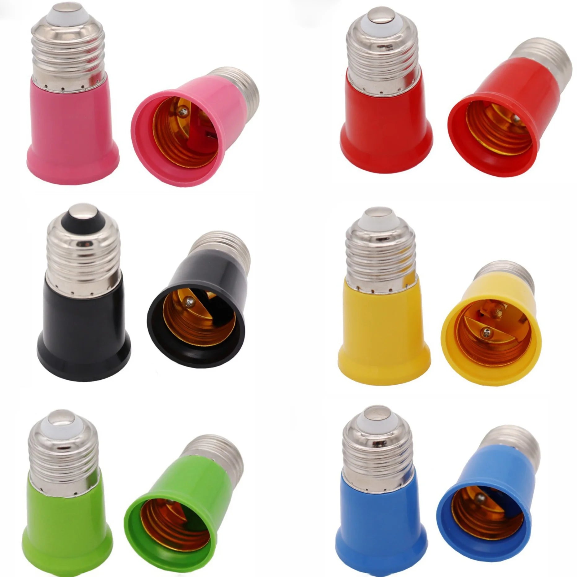 Hot Sale E27 Lamp Holder Plastic E27 to E27 Extension Adapter 65mm Red Blue Green Black White Yellow Lamp Head Conversion Socket