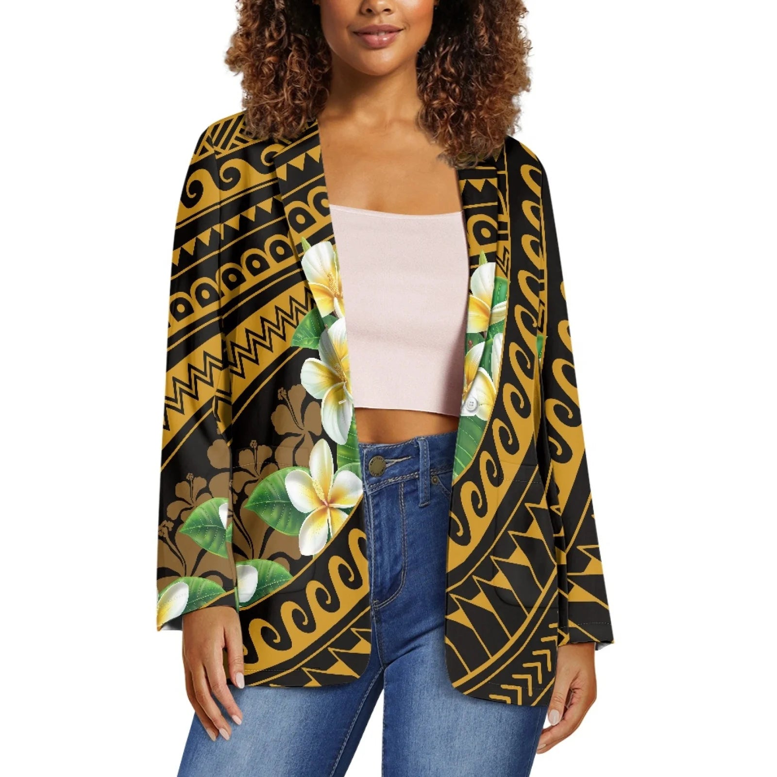 Dropshipping Full Sleeve Work Blazer Casual Lady Jacket Hibiscus Flower Design Women Print on Demand Blazer Woman Custom