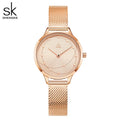 Ready to Ship Minimalist Rose Gold Mesh Band Quartz Watch Luxury Slim Case Stainless Steel Female Wristwatch Fast Shipping