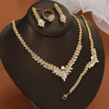 Euramerican Simple Style Banquet Wedding Jewelry Set Gold Plated Necklace Earrings Ring Bracelet with Zircon for Engagement