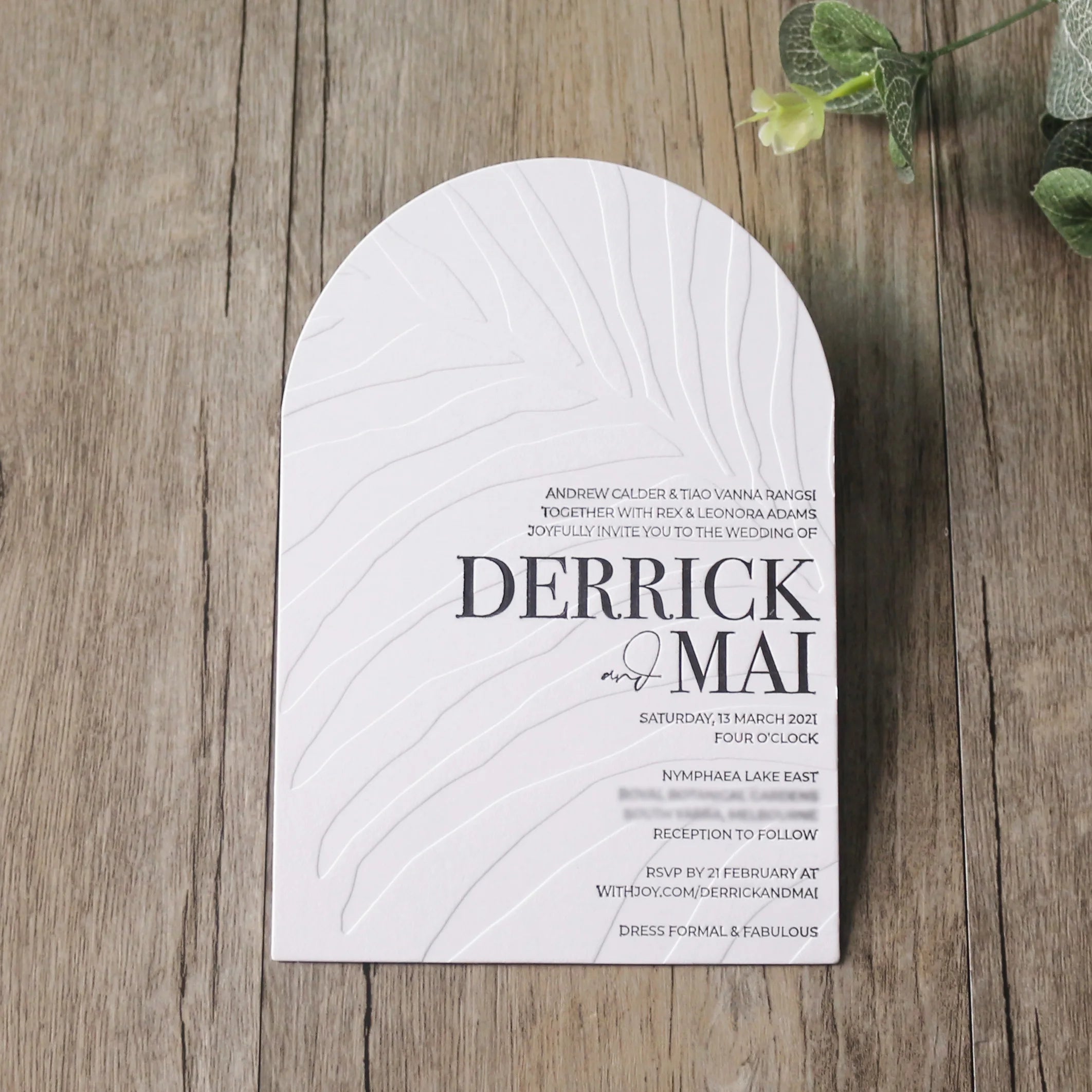 Custom Arch Shape Letterpress Cotton Paper Wedding Invitation With Envelope for Wedding Event