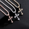 New Personality Crucifix Charm Hip Hop Jewelry Brass Gold Plated Bling Iced Out Cubic Zircon Cross Pendant Necklace Tennis Chain