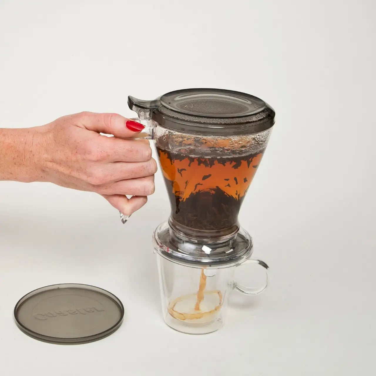 20oz Plastic Bottom Dispenser 600ml Easy Tea Infuser Teapot with Coaster Perfect Tea Maker for Coffee & Tea Sets