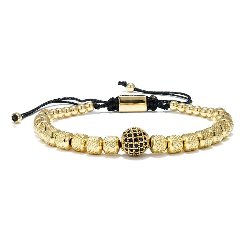 Wholesale Men's Trendy Macrame Woven Bracelet Custom Logo Beads with White Zircon Diamond Stainless Steel Friendship Bangles