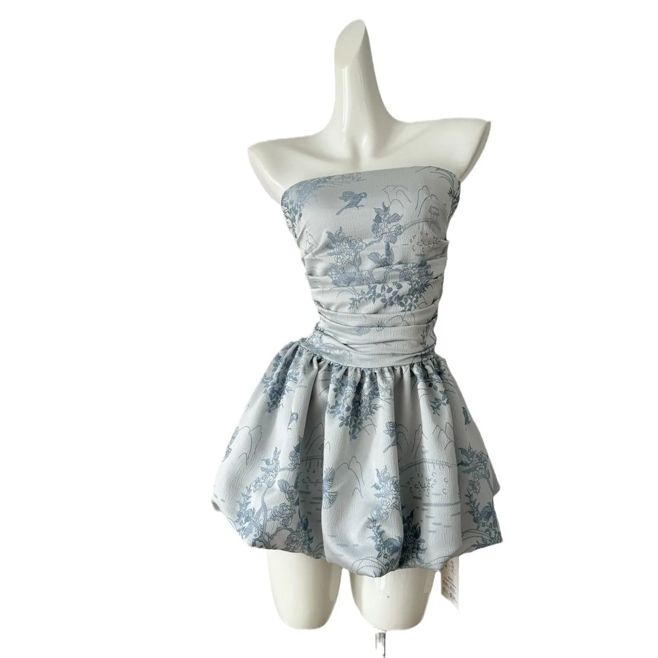 Summer New Live Semi-Chanteka Jacquard Fabric Strapless Dress Lady Embroidered Slim Miniskirt
