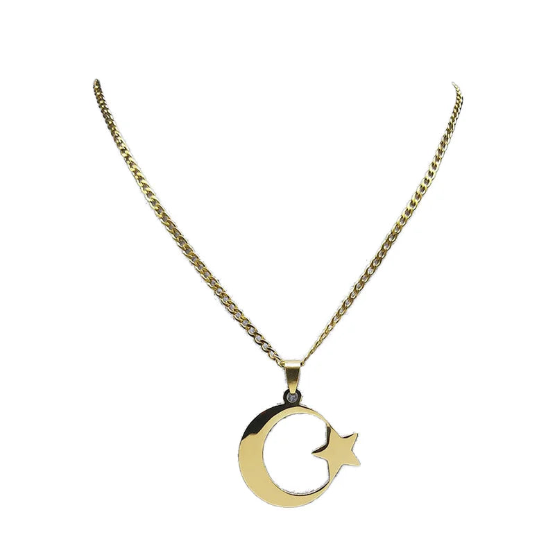18K Gold Plated Necklace Stainless Steel Moon Star Pendant Necklace Fine Jewelry Accessories for Men Women Necklace