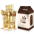 Hot Sale Gold Flatware SetMirror Polishing Smooth Edge Tableware Sets With Exquisite Gift Box for Home Wedding Festival Party