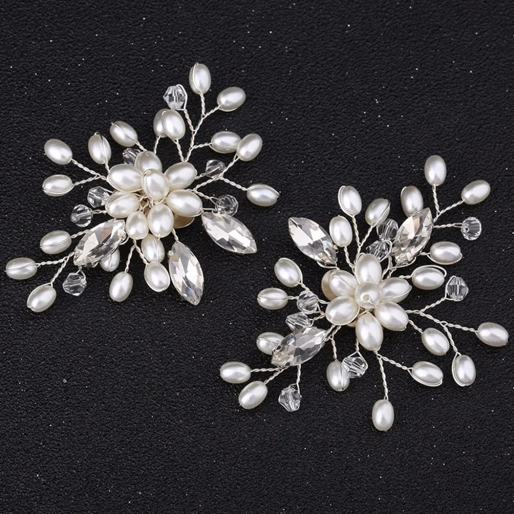 Hot Sale Metal Zinc Alloy Pearl Embellished Silver Rhinestone Removable Shoe Clip for Women Ladies High Heels Accessories