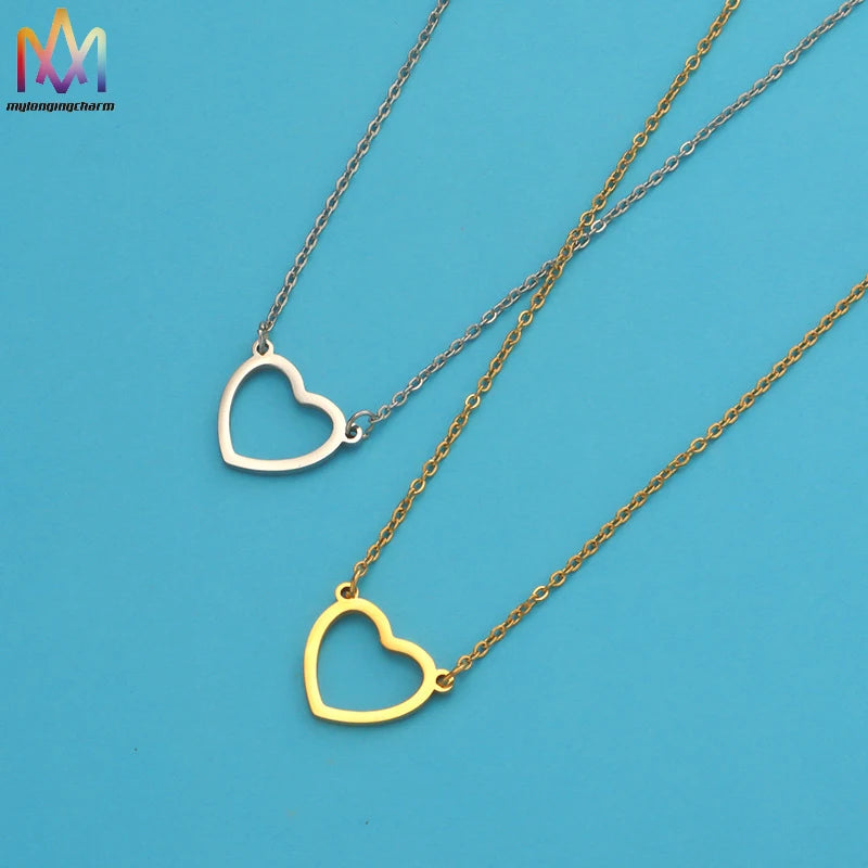 Trendy PVD Plated Gold Stainless Steel Heart Necklace for Women Cute Geometric Link Chain Gift for Ladies and Girls