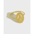 925 Sterling Silver Virgin Mary Round Coin Smart Ring 18K Gold Rings for Girls Adjustable Fine Jewelry Rings Women Gift