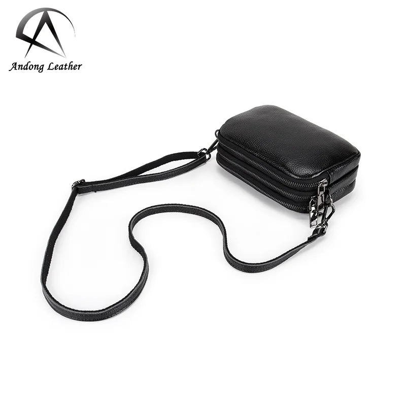 Andong New Fashion Shoulder Bag for Women Genuine Cow Leather Elegant Simple Small Sling Bags Ladies Clutch Pocket Purse Wallets